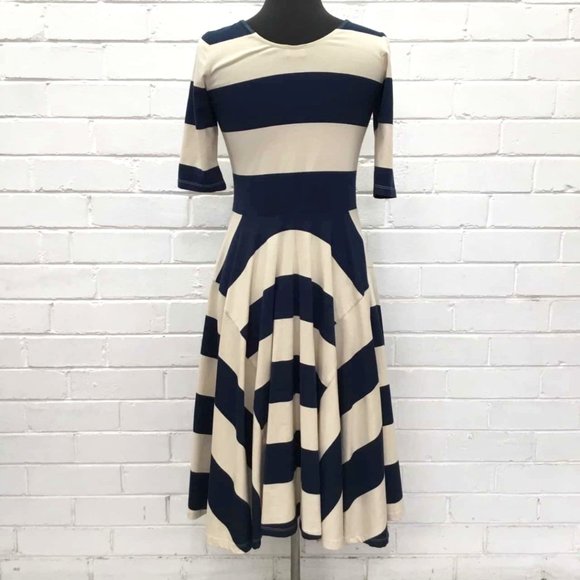 GORMAN Cotton Taylor Swift Navy Cream Parisian Stripe Fit and Flare Midi Dress - Picture 7 of 9